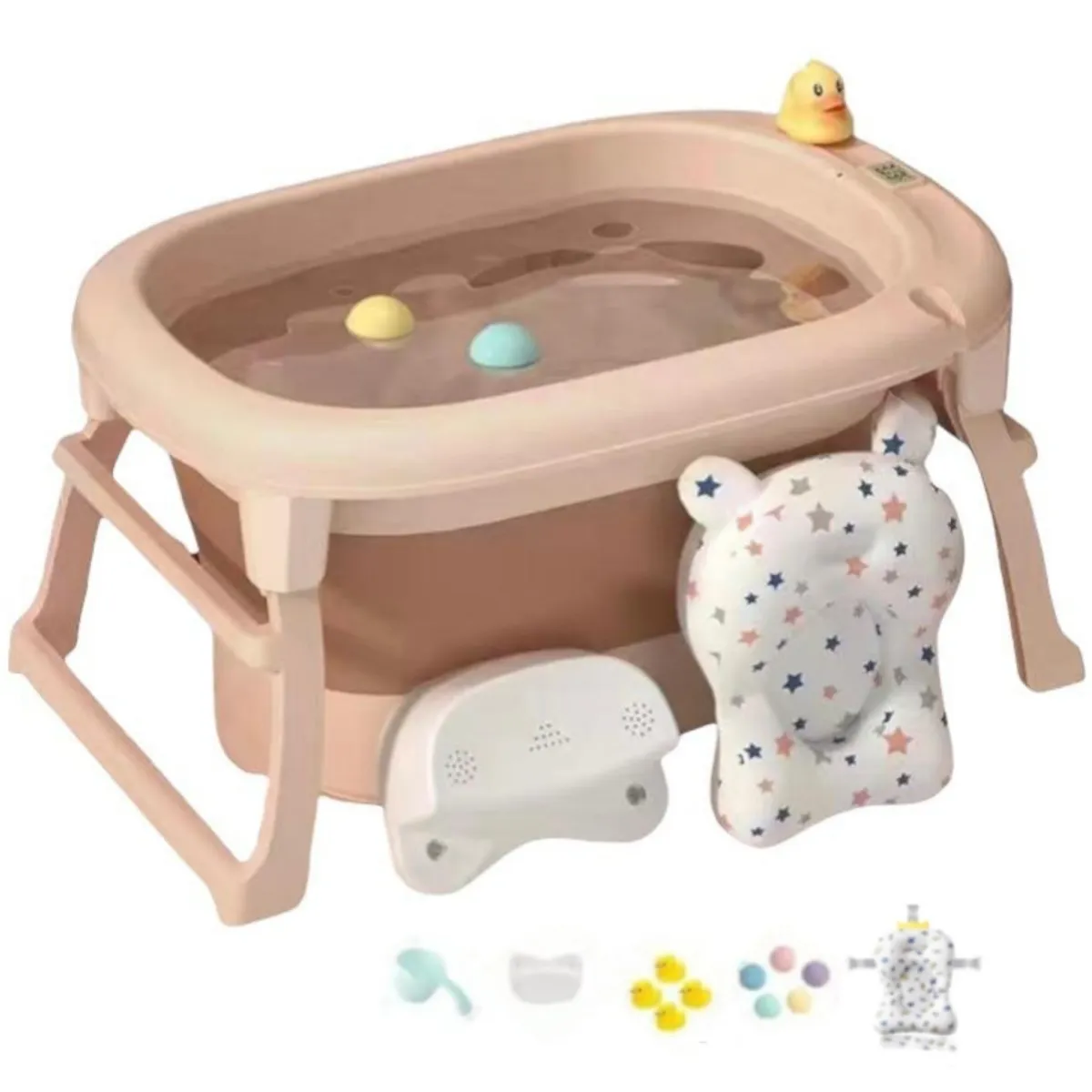 LUBABYCAS - Bañera Con Cojin Termómetro Más Accesorios Rosada Lubabycas