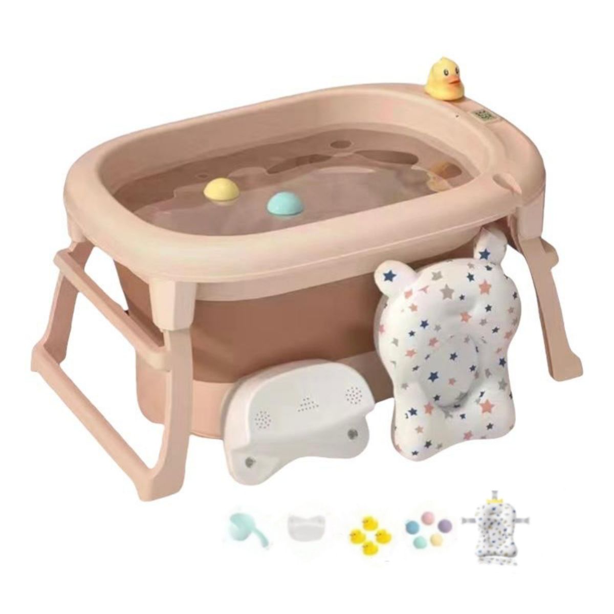 LUBABYCAS - Bañera Con Cojin Termómetro Más Accesorios Rosada Lubabycas