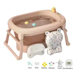 LUBABYCAS - Bañera Con Cojin Termómetro Más Accesorios Rosada
