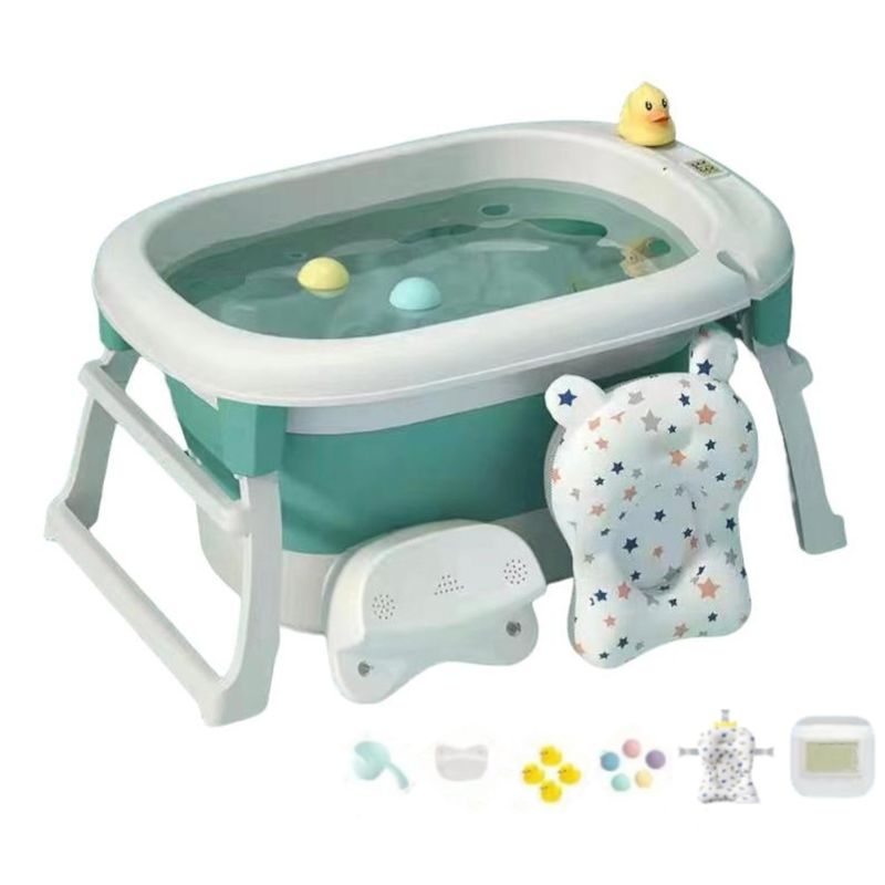 LUBABYCAS - Bañera Con Cojin Termómetro Y Más Accesorios Verde Lubabycas