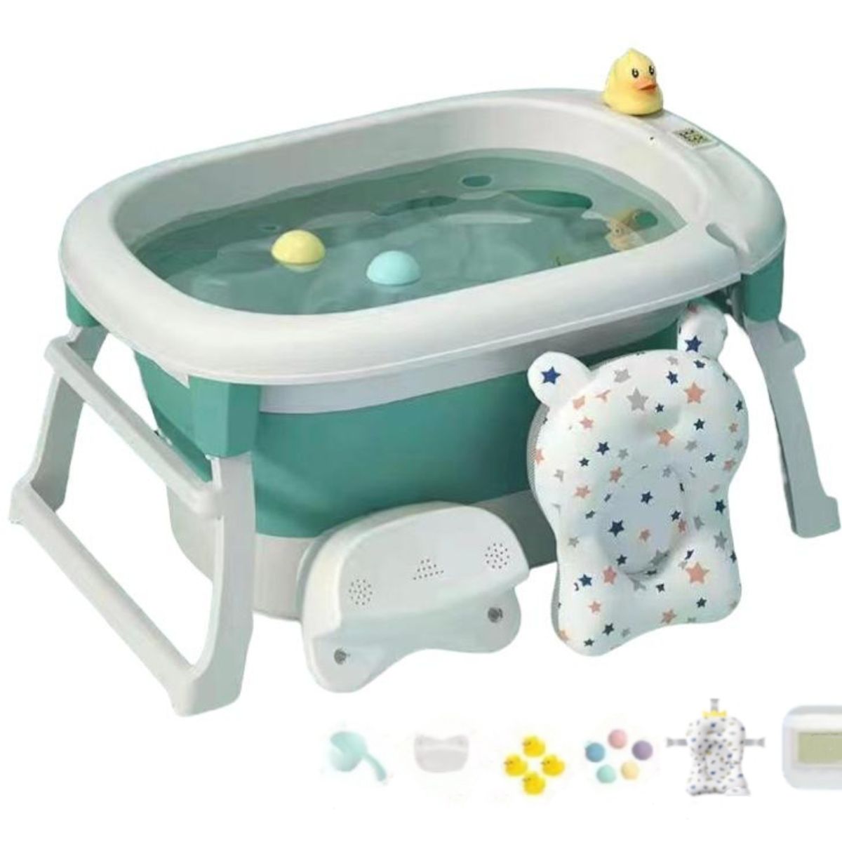 LUBABYCAS - Bañera Con Cojin Termómetro Accesorios Verde Lubabycas