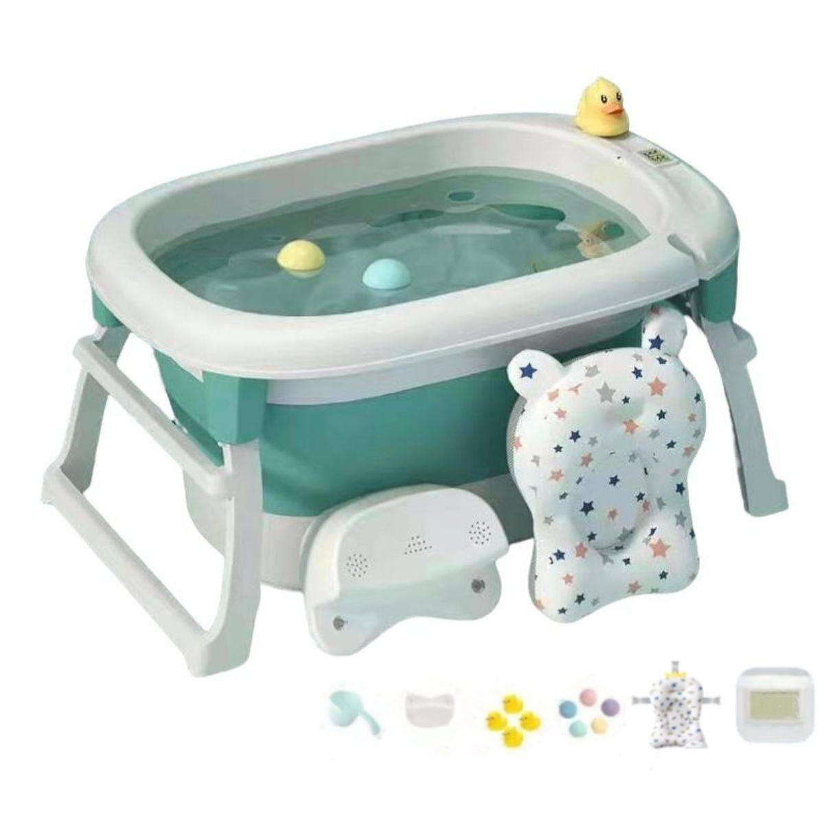 LUBABYCAS - Bañera Con Cojin Termómetro Accesorios Verde Lubabycas