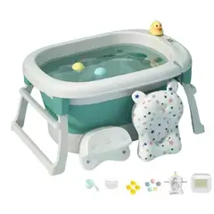 LUBABYCAS - Bañera Con Cojin Termómetro Y Más Accesorios Verde