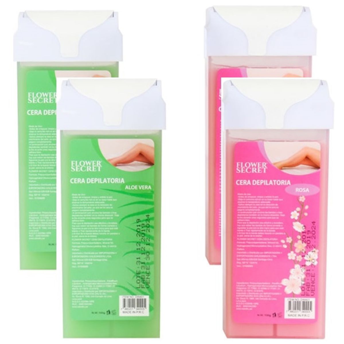 GENERICO - Pack 4 Cartucho de Cera Depilatoria (2 Rosa, 2 Aloe)