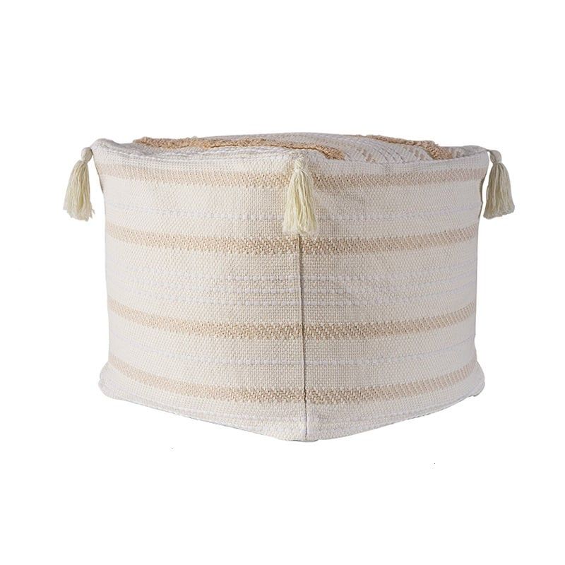 RELAN - Pouf / Puff Cubo Alto Con Flecos Marroquí Relan