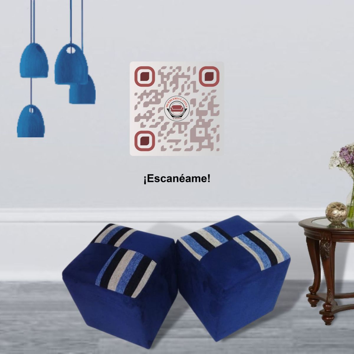 MUEBLERIA LATINA - POUF FELPA COMPOSE AZUL