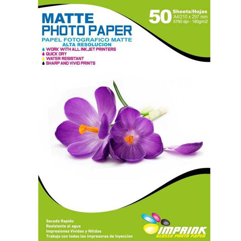 IMPRINK - Papel Foto Matte Alta resolución A4 180gr / 50 Hojas