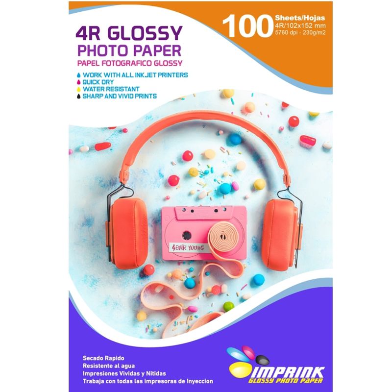 IMPRINK - Papel Fotografico Glossy 10x15 4R 102x152 mm 230g 100h