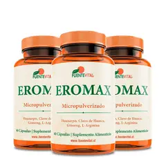 FUENTEVITAL - Eromax : Arginina + Ginseng + Guarana ++ Fv 3 Frascos 180 Caps