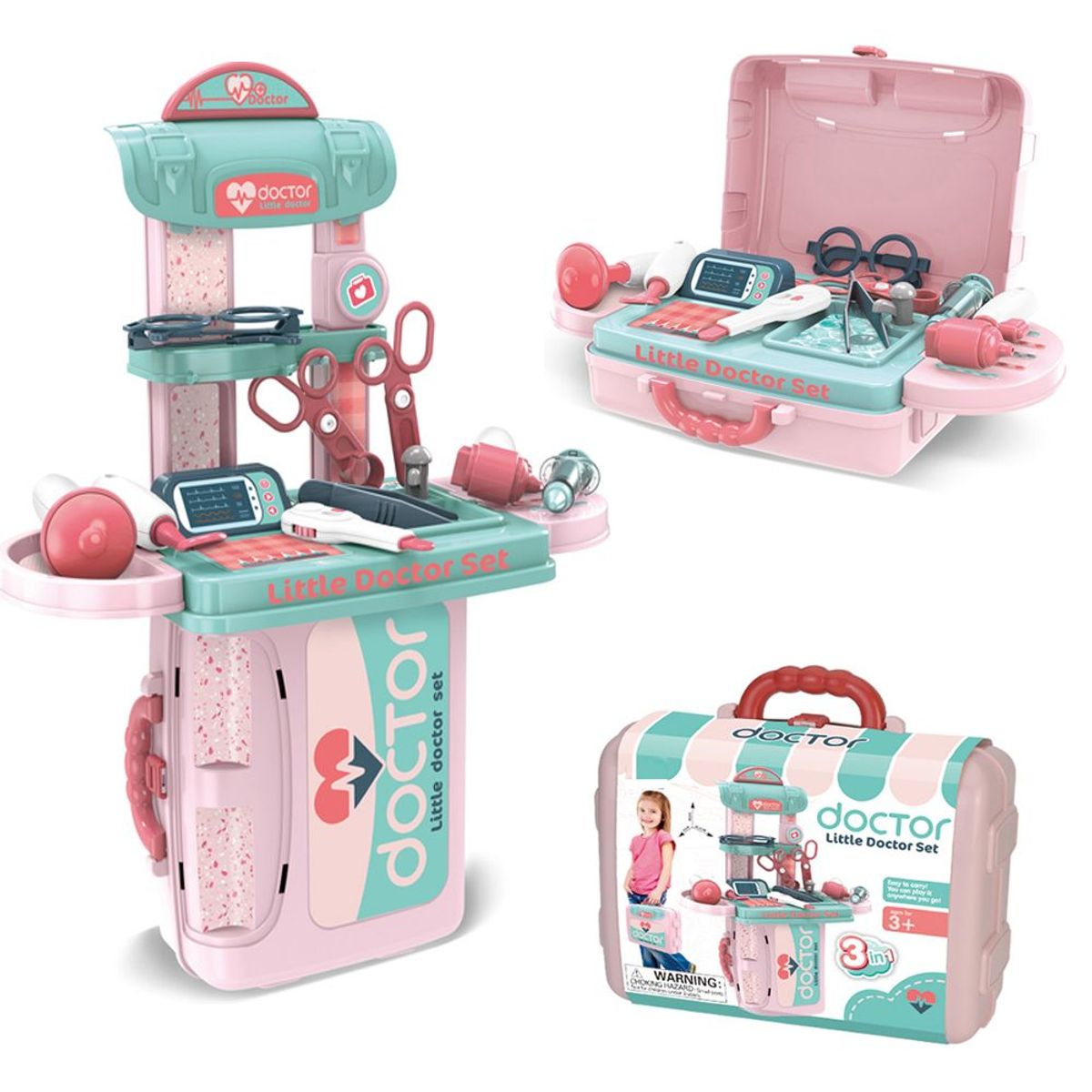 SPACEZAT - Maletin Doctor de Juguete Little Doctor 3en1 Rosa