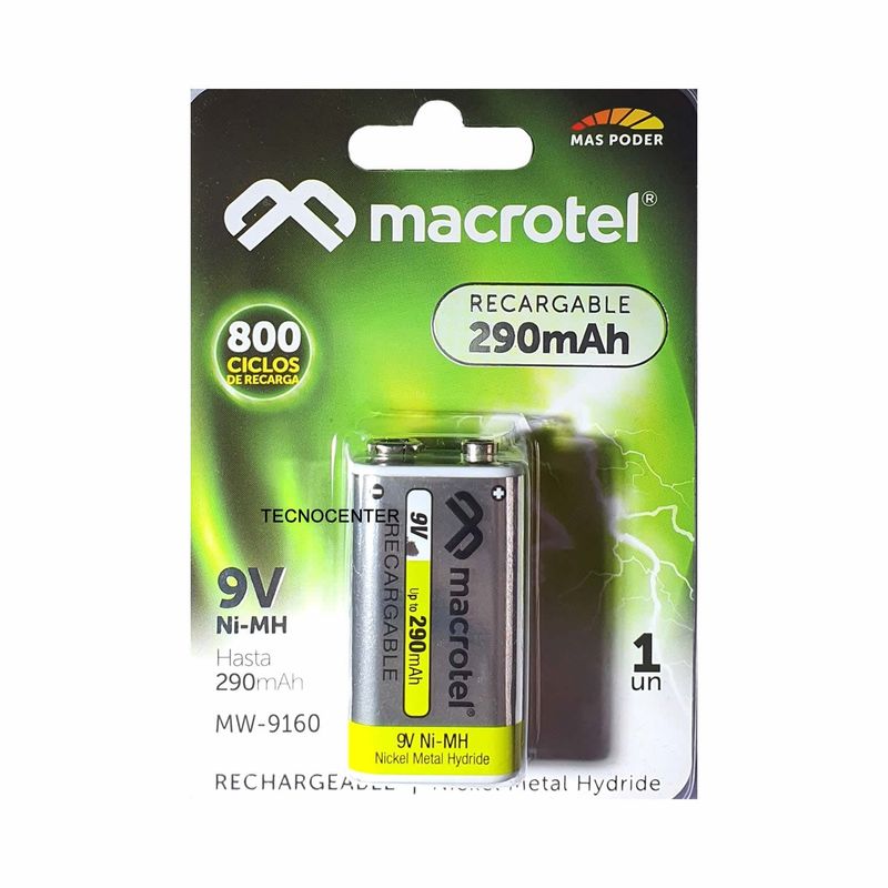 MACROTEL - Bateria Recargable 9v 290 Mah Macrotel