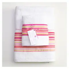COCHO COCHO - Juego Toalla 2 Piezas Algodón Líneas Fucsia y Amarillo