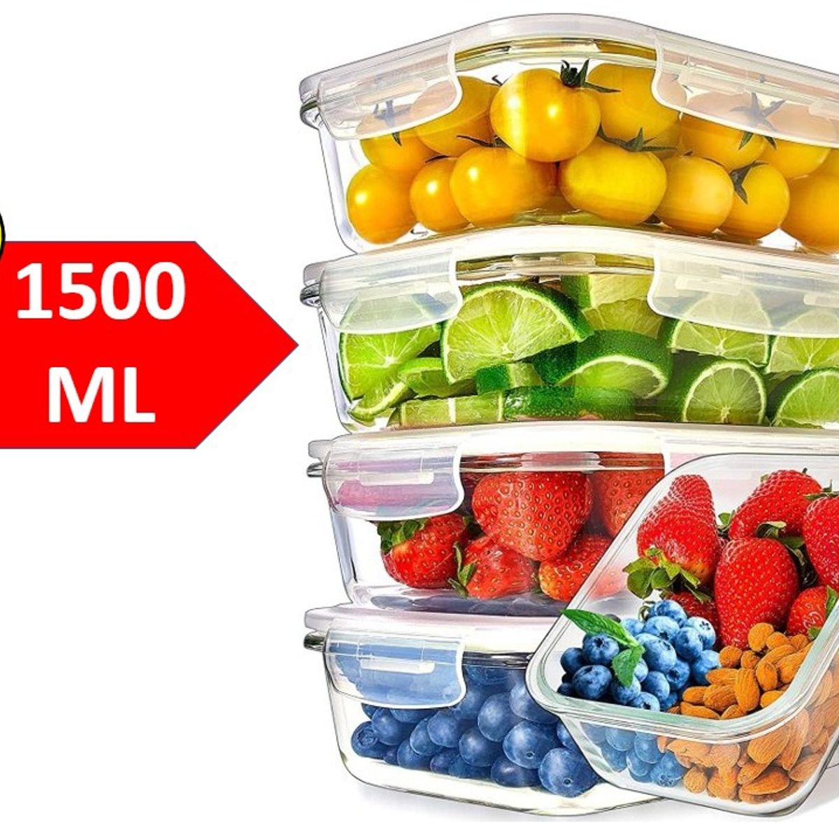 GENERICO - Taper Tupper Hermético Vidrio Comida 1500ml.