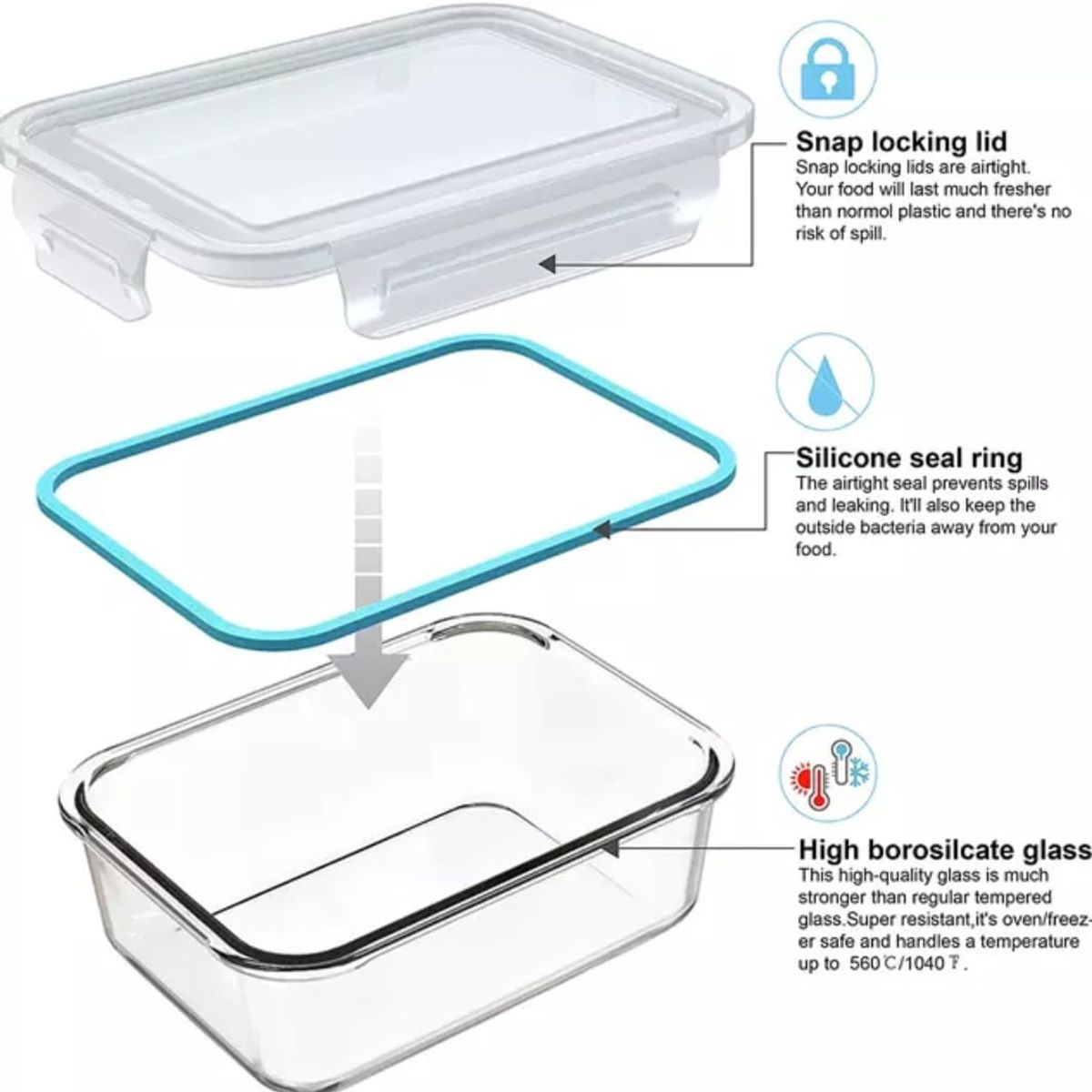 GENERICO - Taper Tupper Hermético Vidrio Comida 1500ml.