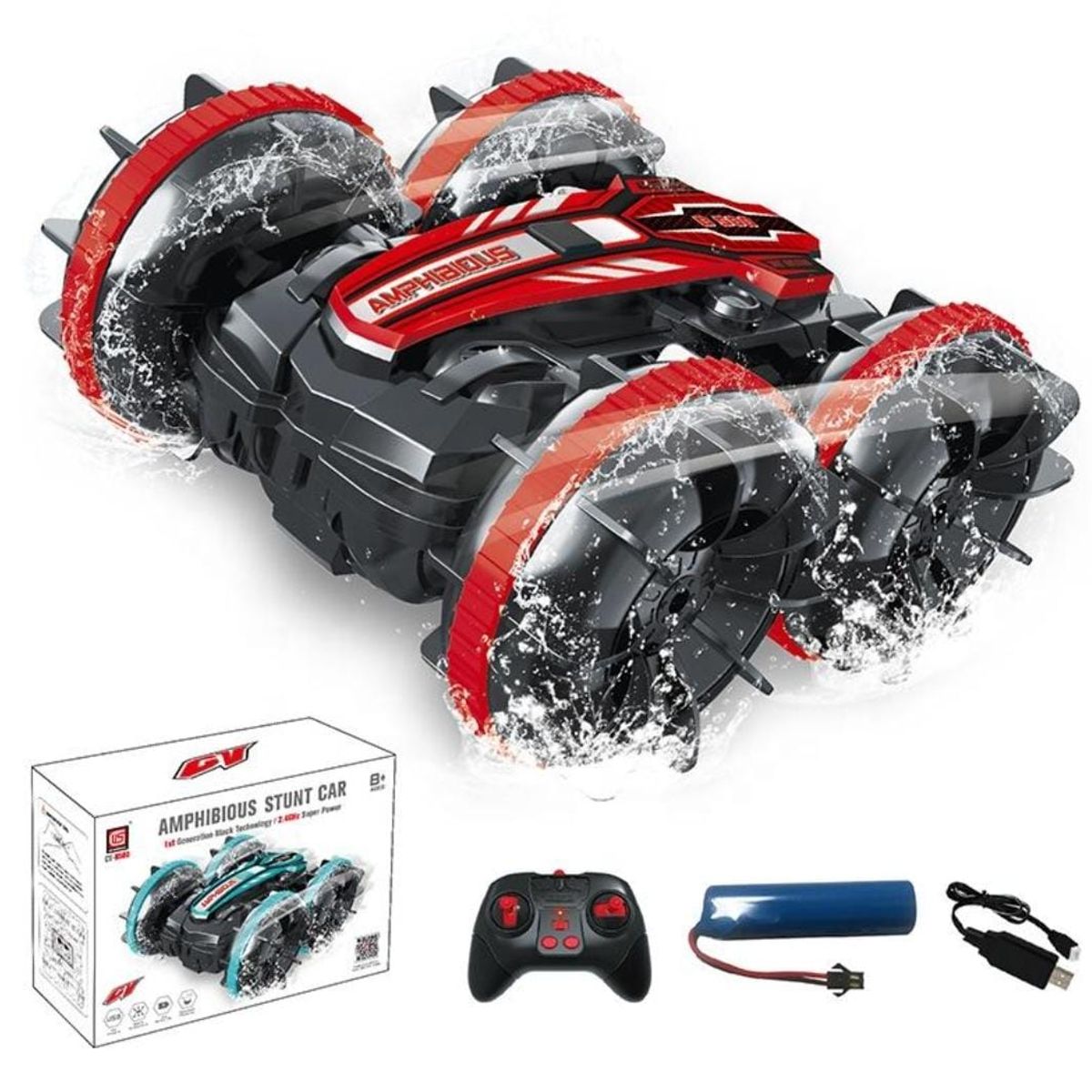 GENERICO - Auto Anfibio 4x4 Acrobata B500 24ghz 1.16 Doble Cara Rojo