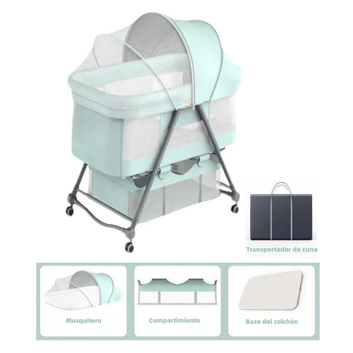 LUBABYCAS - Cuna Bebé Con Accesorios Verde By Lubabycas