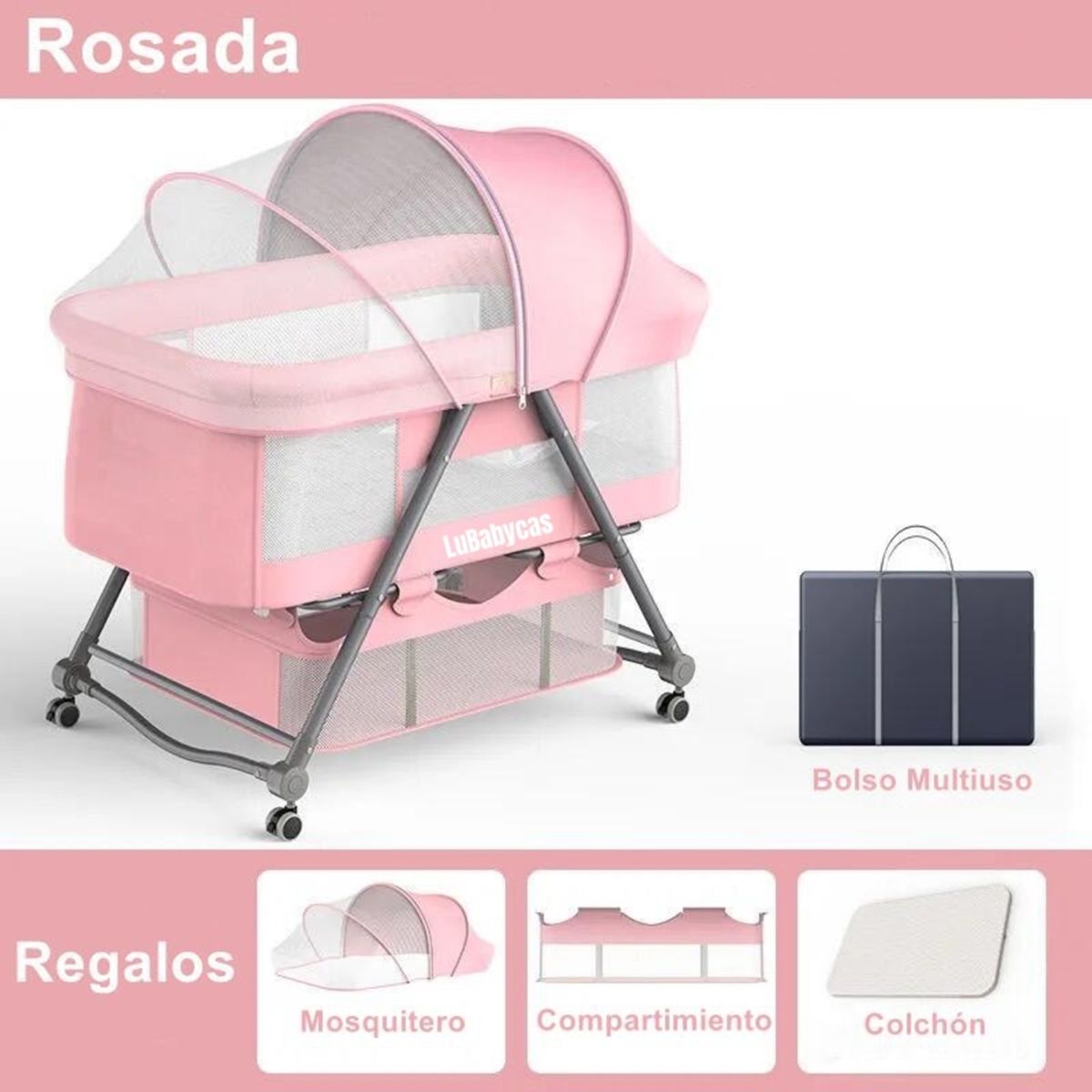 LUBABYCAS - Cuna Bebé Con Accesorios Rosada By Lubabycas