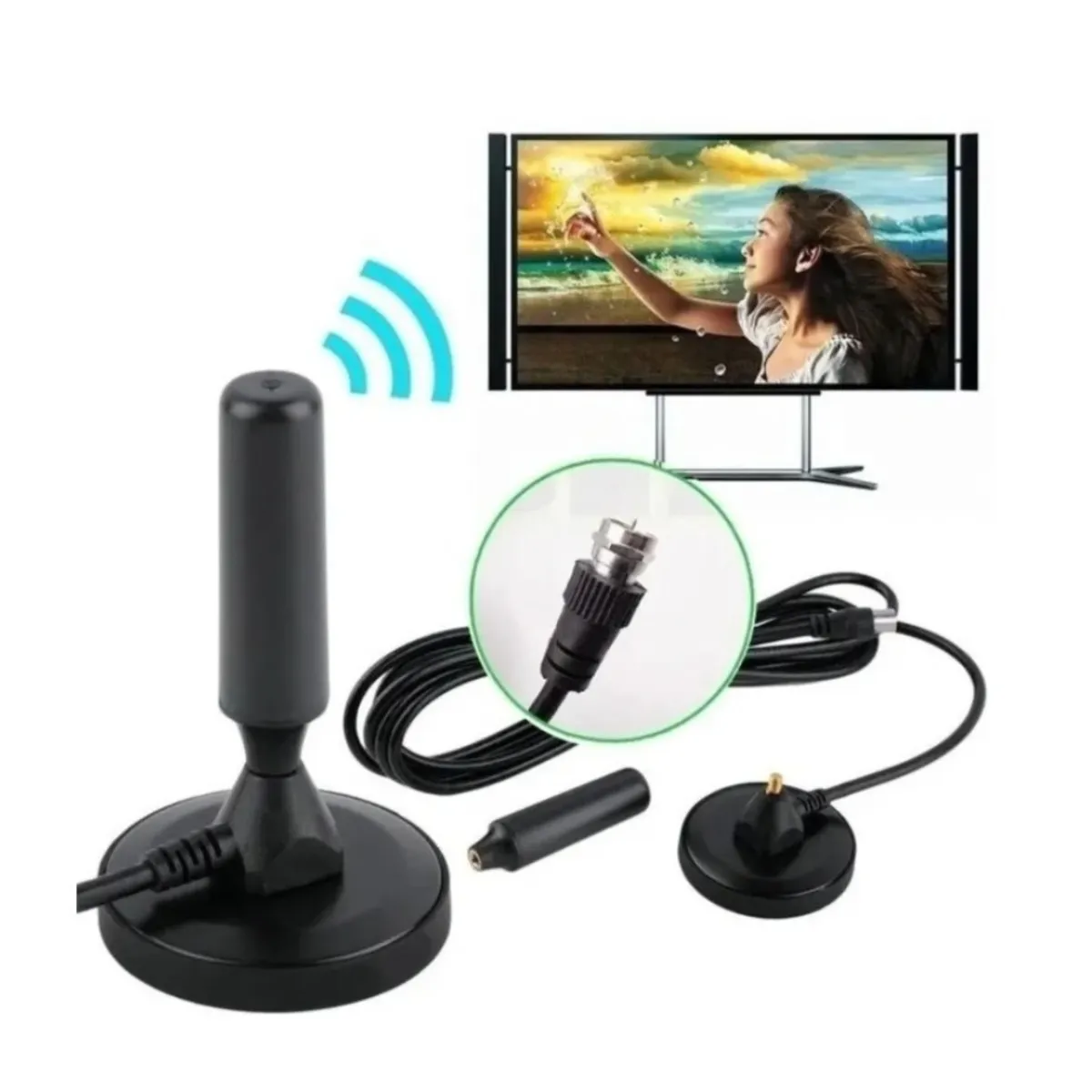 GENERICO - Antena Tv Digital Abierta Hd Tvd Interior 360 Coaxial