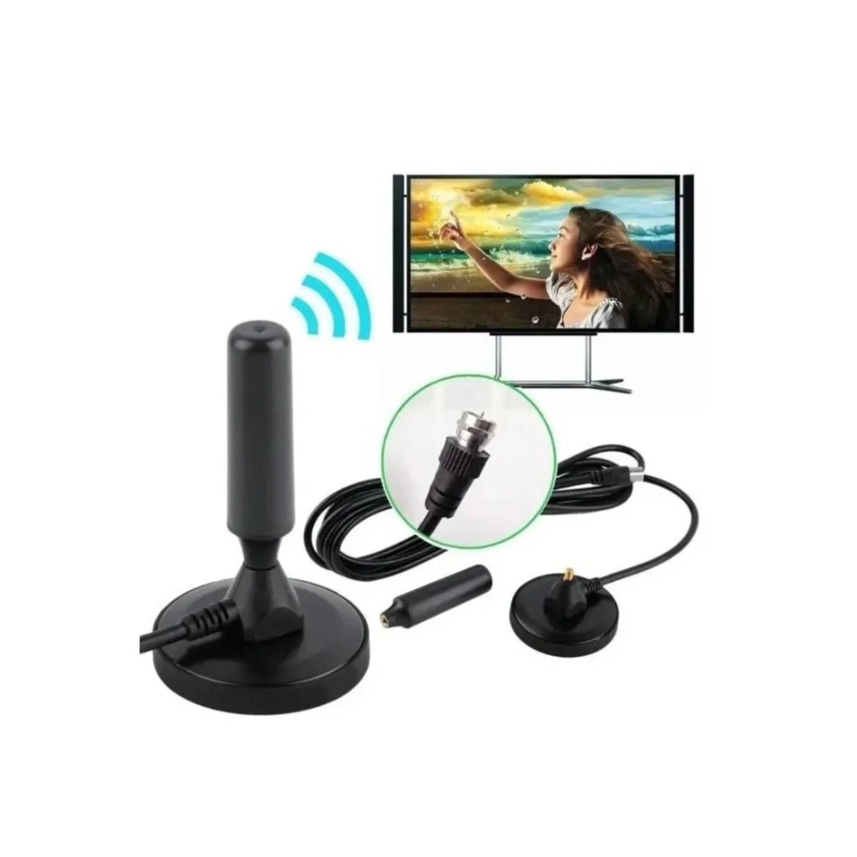 GENERICO - Antena Tv Digital Abierta Hd Tvd Interior 360 Coaxial