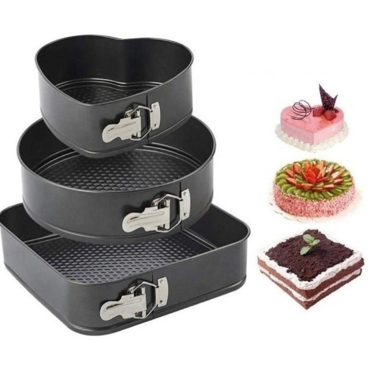GENERICO - Pack 3 Moldes Postre Diseño Variado Corazon Antiadherentes 3 Pcs