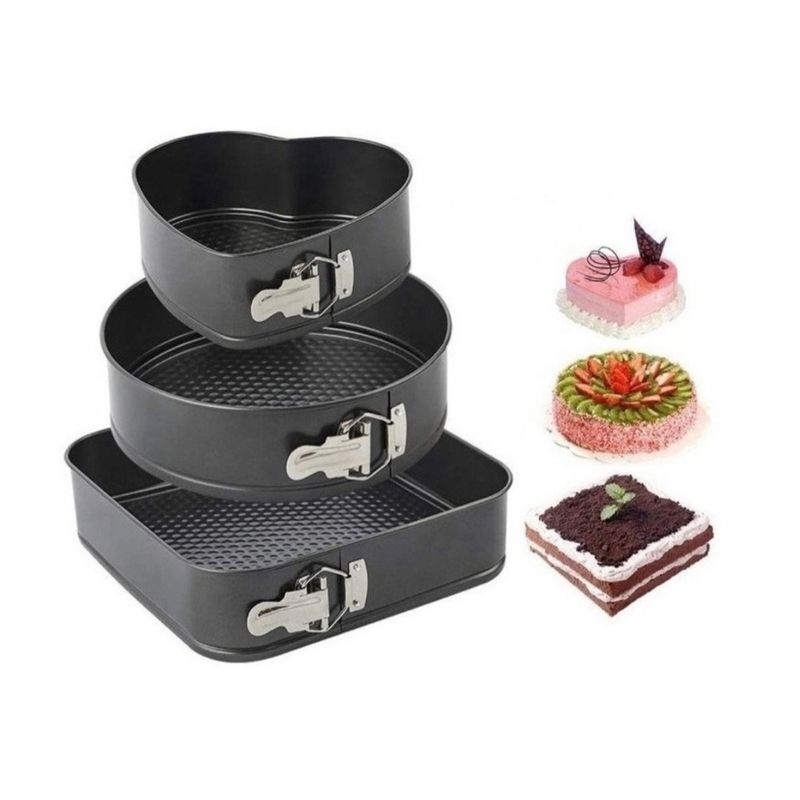GENERICO - Pack 3 Moldes Postre Diseño Variado Corazon Antiadherentes 3 Pcs