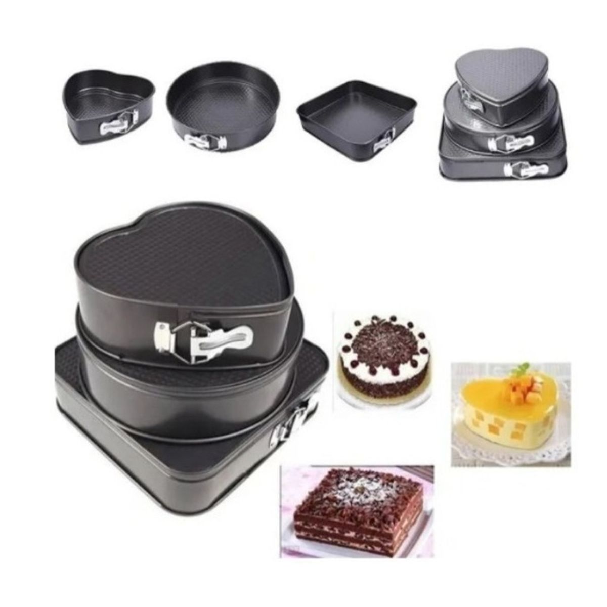 GENERICO - Pack 3 Moldes Postre Diseño Variado Corazon Antiadherentes 3 Pcs