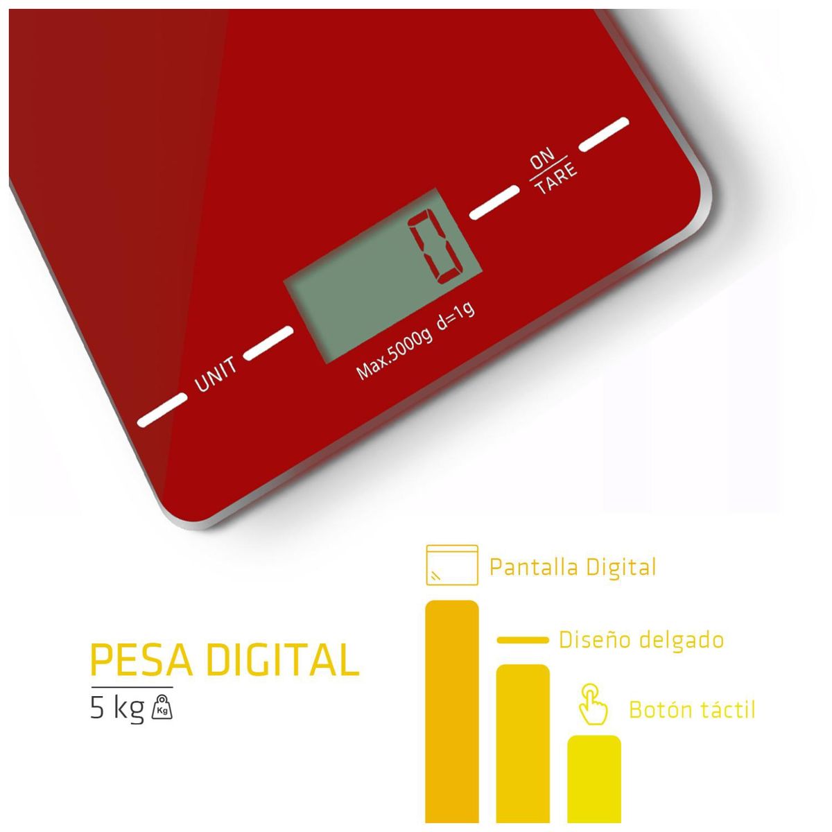 DBLUE - Pesa Balanza de Cocina Digital 5kg Roja Dblue