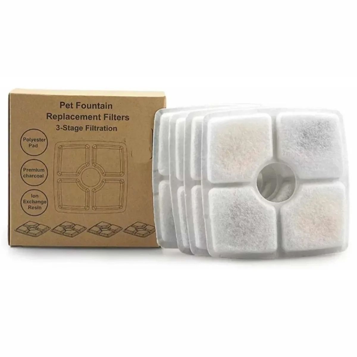 GENERICO - Pack 4 Filtros Agua Cuadrados Fuente Agua Eléctrica Mascota.