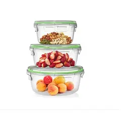 GENERICO - Set 3 Taper De Vidrio Hermético Circular Tupper Contenedor Comida