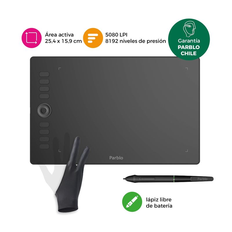 PARBLO - Tableta Gráfica Parblo A610 PRO Dial con Guante