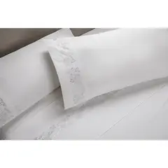 ROSEN - Sábana 300 Hilos Algodón Bordada Blanco King