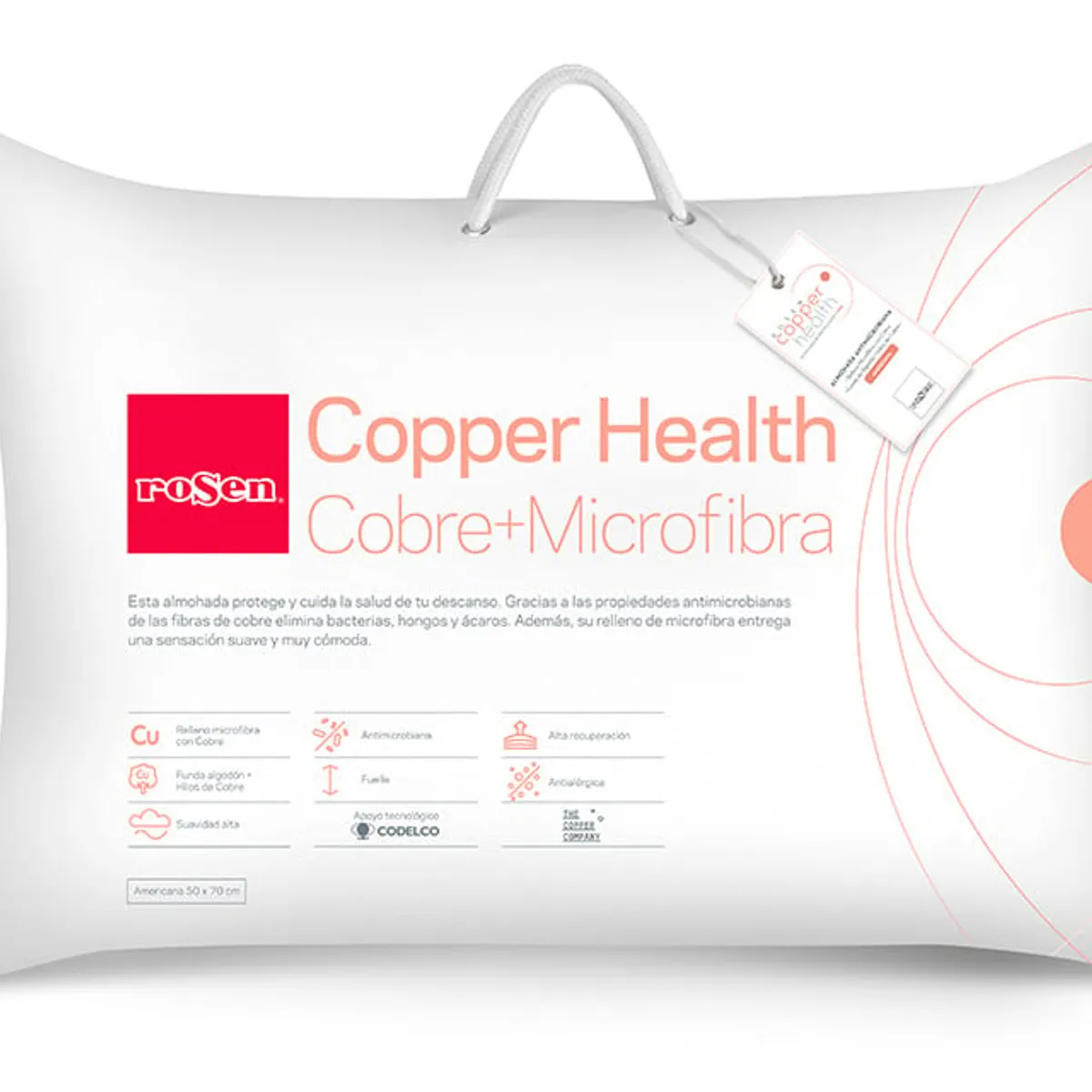 ROSEN - Almohada Rosen Microfibra Copper Health Americana 50x70 cm