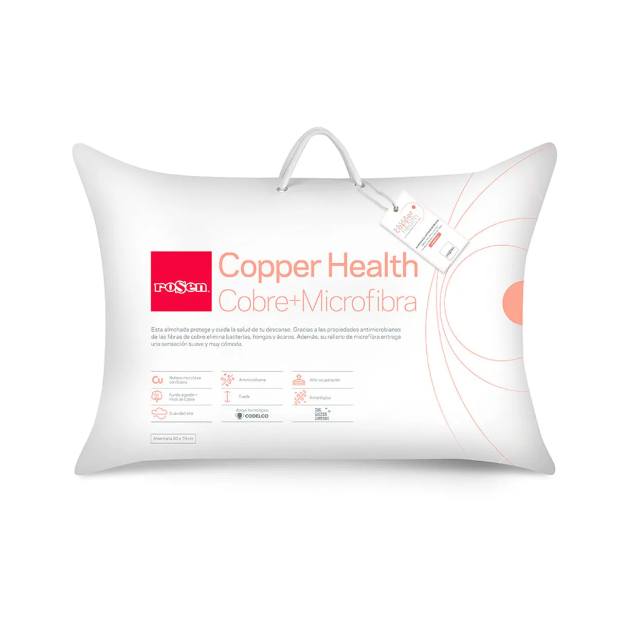 ROSEN - Almohada Rosen Microfibra Copper Health Americana 50x70 cm