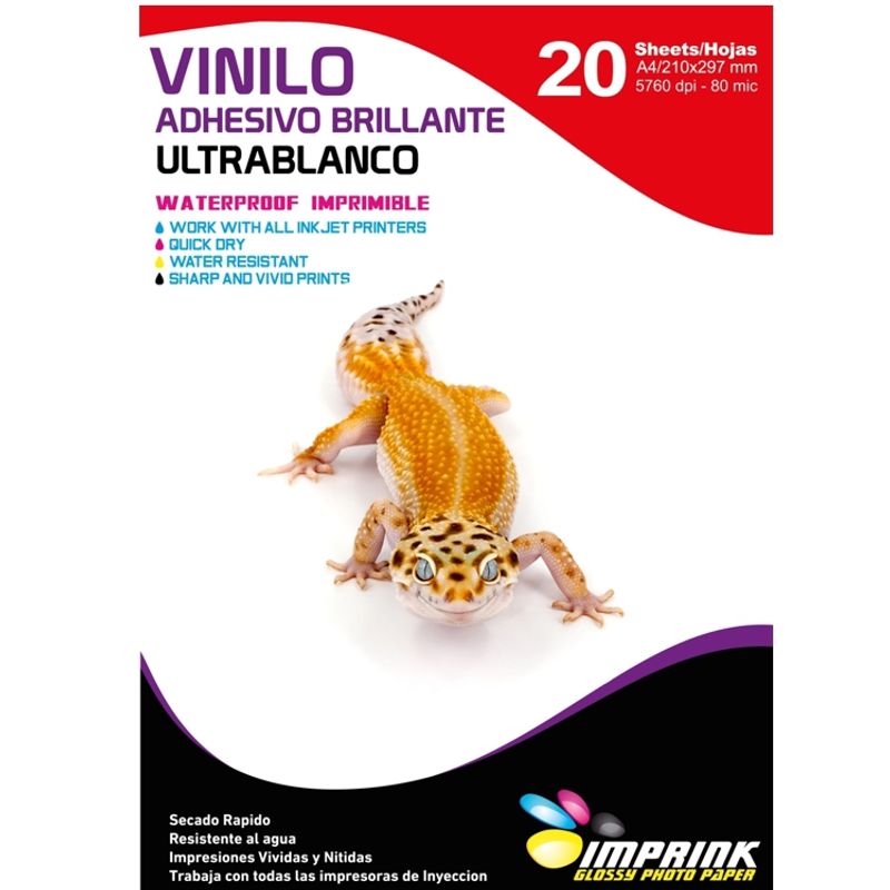 IMPRINK - Vinilo Adhesivo ULTRABlanco Glossy Imprimible A420 Hojas