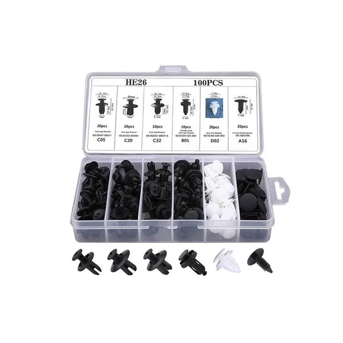 GENERICO - Caja 100 Clips Broche Retencion Lata Plastico Auto Tapabarro