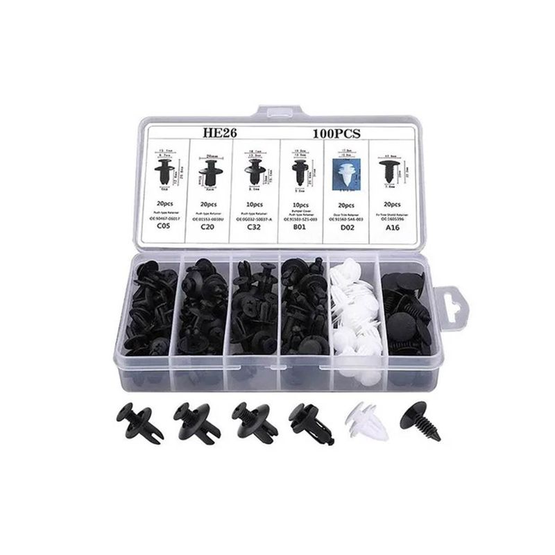 GENERICO - Caja 100 Clips Broche Retencion Lata Plastico Auto Tapabarro