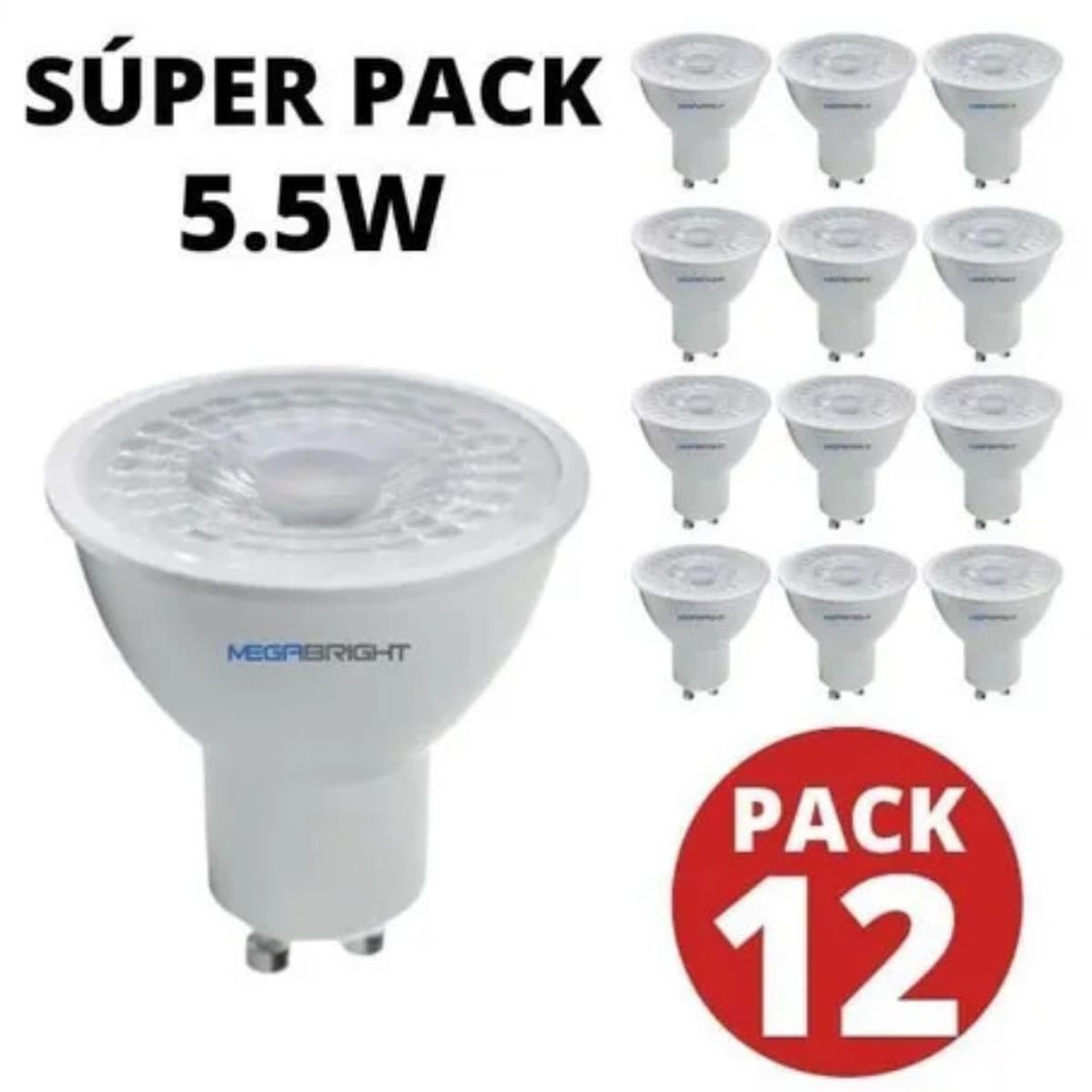 MEGABRIGHT - Ampolleta Gu10 5,5w Dicroica Luz Calida  Sec Pack 12