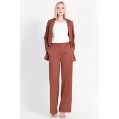 LIOLA - Pantalon Ancho Poliéster Estampado Café