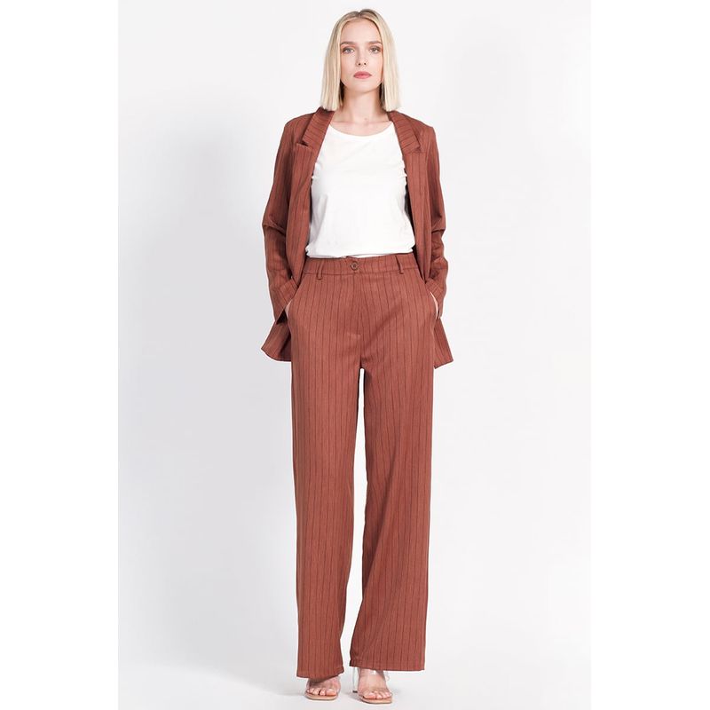 LIOLA - Pantalon Ancho Poliéster Estampado Café Liola