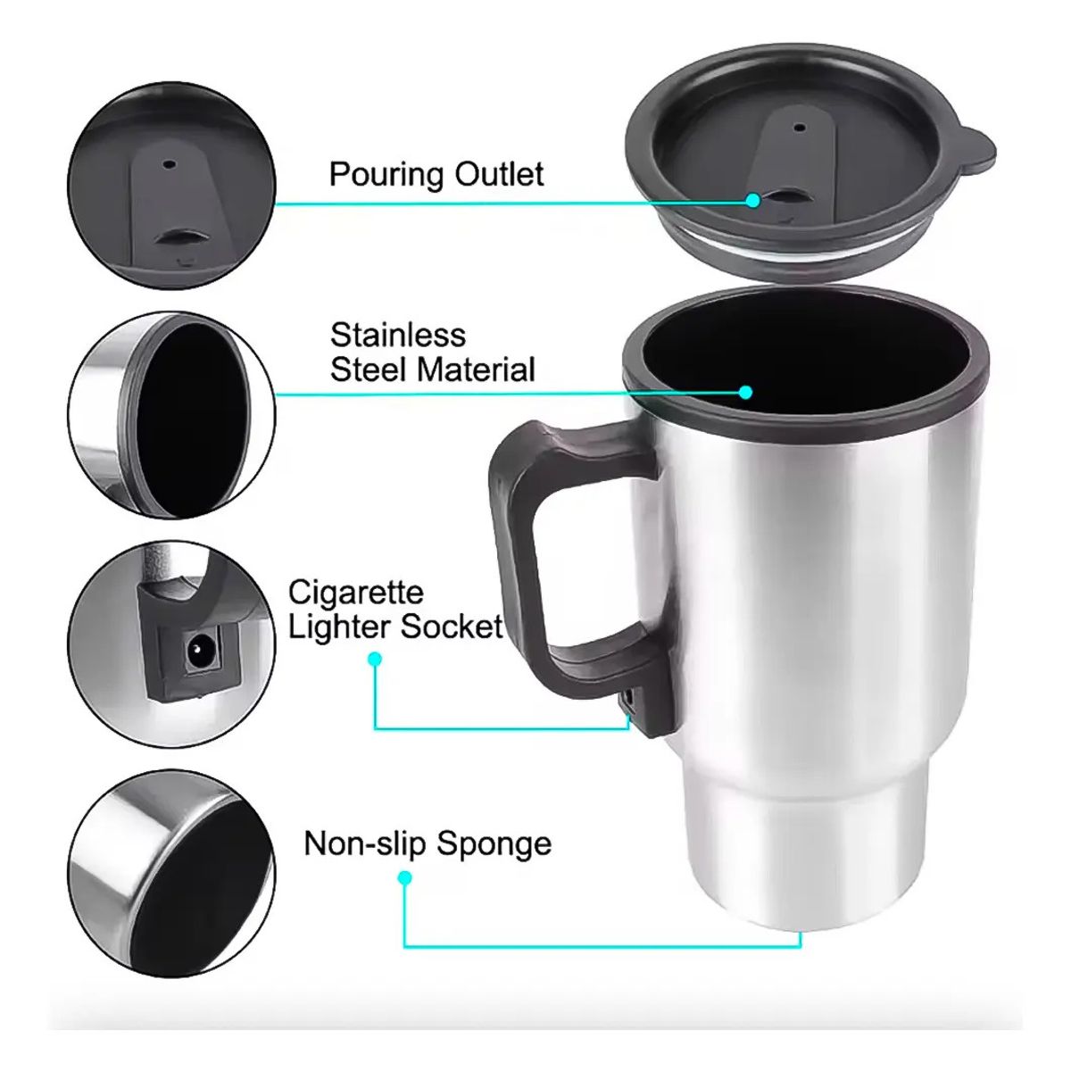 IRM - Vaso Termico Para Auto Acero Inoxidable Tazon Mug Calentador Conector Vehiculo Sku Figoimport