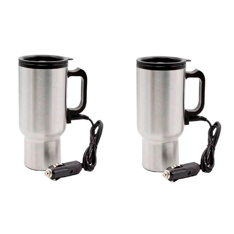 Vaso Termico Pack 2 Electrico Auto 480ml Acero Tazon Mug 12v Calentador Agua Cafe Pro FIGOIMPORT