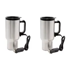 IRM - Vaso Termico Pack 2 Electrico Auto 480ml Acero Tazon Mug 12v Calentador Agua Cafe Pro FIGOIMPORT