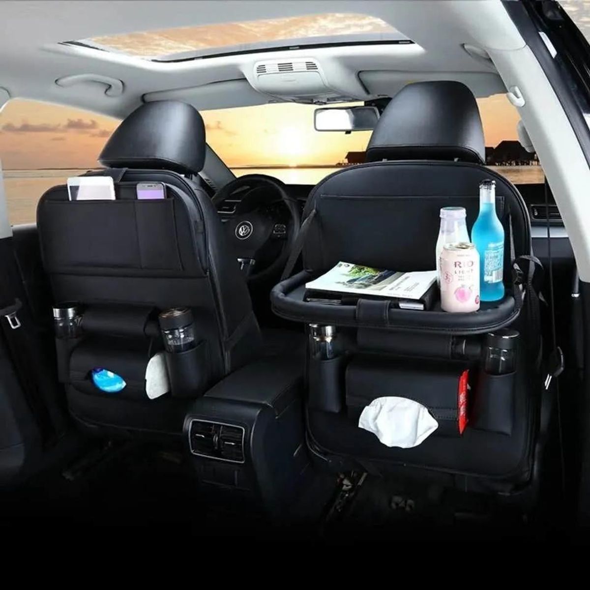 DETODOYMAS - X2 Ecocuero Organizador Auto Respaldo De Asiento Portavasos - Negro