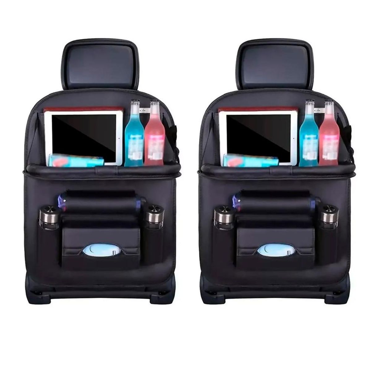 DETODOYMAS - X2 Ecocuero Organizador Auto Respaldo De Asiento Portavasos - Negro
