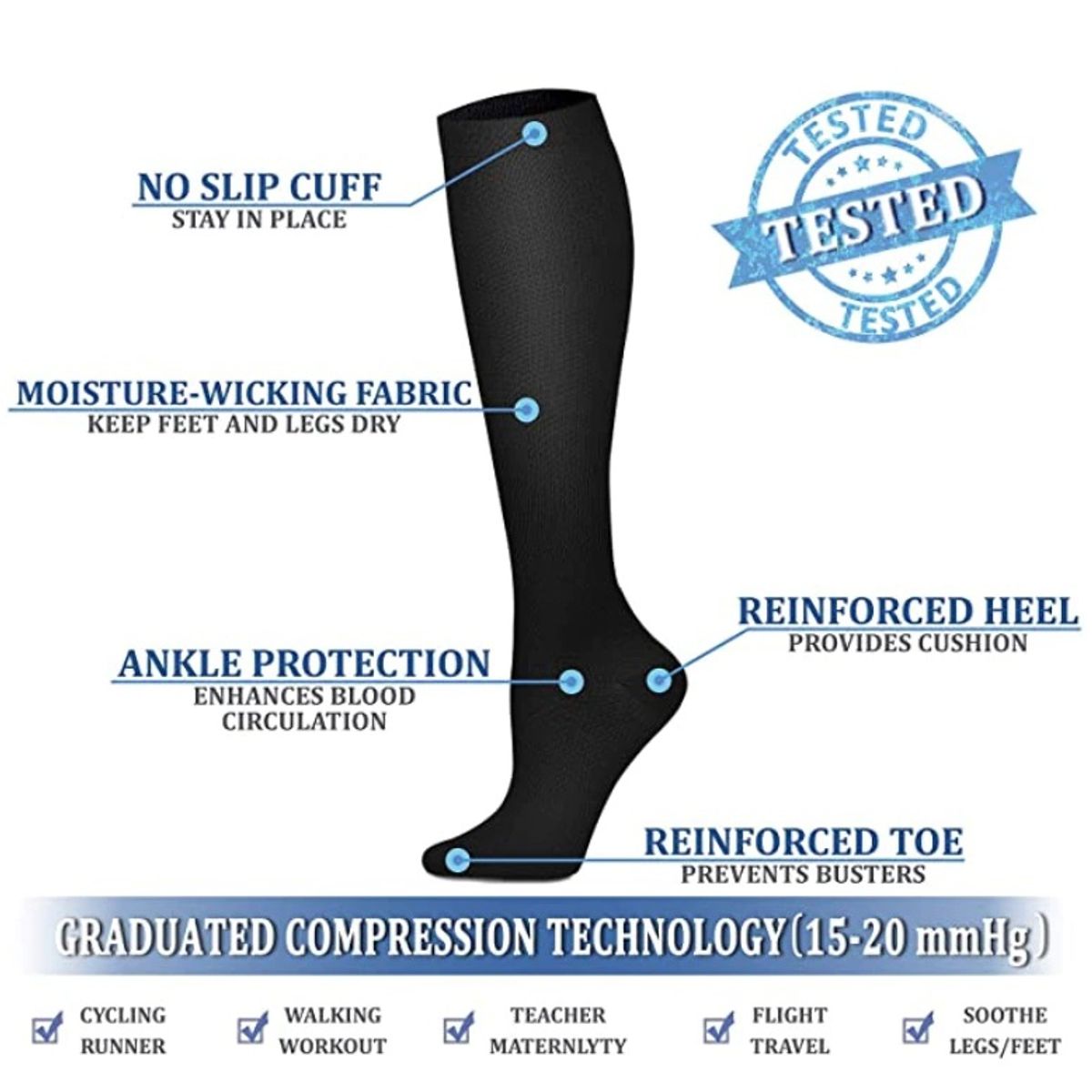 GARSIL - Calcetin De Compresion Graduada - Venas Varicosa - Sin Costuras