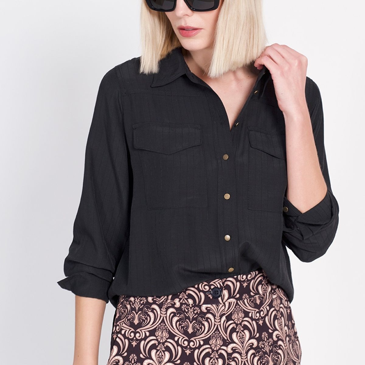 LIOLA - Blusa Camisero Negro Liola