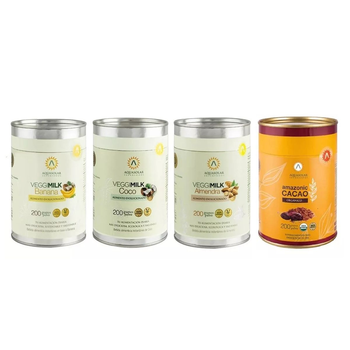 AQUASOLAR - 3 Leches : 2 Coco + 1 Almendra Veggimilk 200gr c/u  + 1 Cacao 200gr