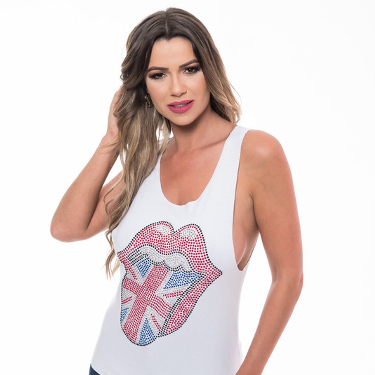 ROCK CAVIAR - POLERA SM PEDRERIA ROLLING ENGLAND WHITE RC-12