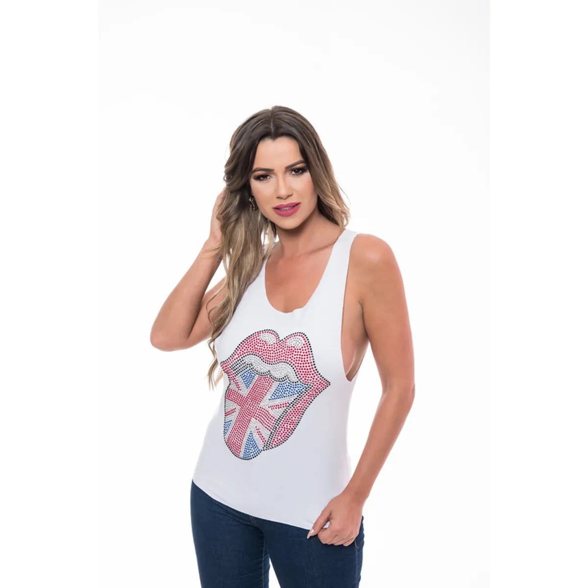 ROCK CAVIAR - POLERA SM PEDRERIA ROLLING ENGLAND WHITE RC-12