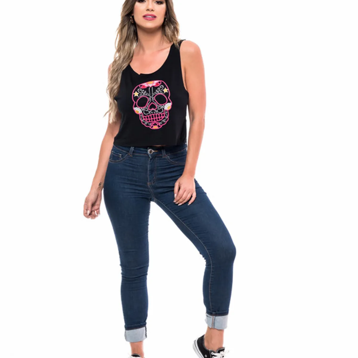 ROCK CAVIAR - POLERA SM BORDADA SKULL BLACK RC-3